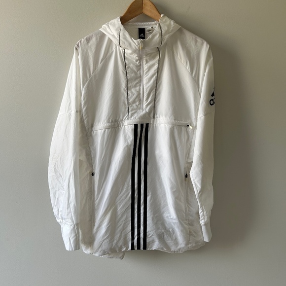 Adidas Jacket Mens M Anorak White Windbreaker Pullover Streetwear Vented light - Picture 1 of 14
